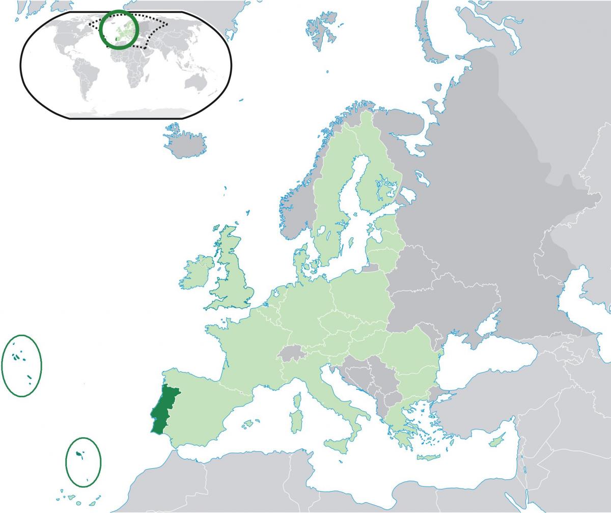 ヨーロッパの地図上のポルトガルの位置